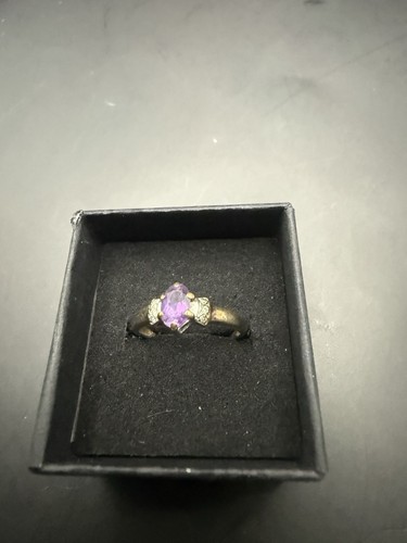 9ct gold amethyst diamond ring - gold,
