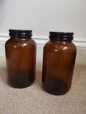 2x Amber Glass Jars With Lids