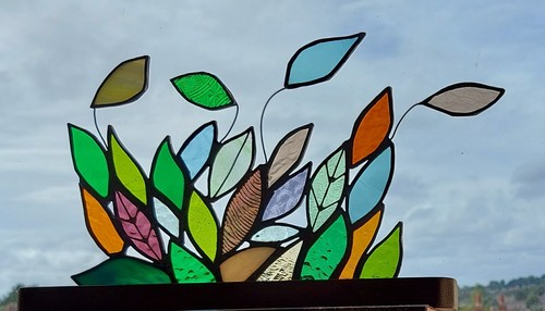 Stained glass leaf ornament - glass,