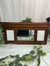 Vintage Wooden Coat Hanger with Mirror and Two Side Photo Frames Wall Hanging