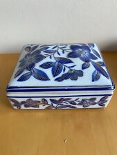 Blue gold And White Ceramic Floral Lidded Trinket Box