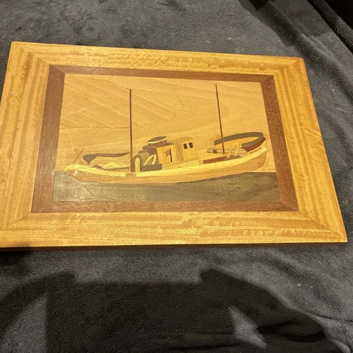 Vintage wood marquetry picture - marquetry,