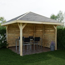 9x9ft Pressure Treated Hipped Wooden Gazebo - Boarded Sides + FREE Felt Shingles