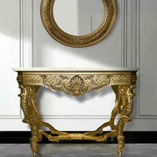 A 1 KENSINGTON GOLD Mahogany Console Table Cream Marble Top Hand carved UNIQUE