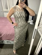 Gina Bacconi Dress Lace Sequin Embellished Art Deco Cocktail Wedding Party Long 