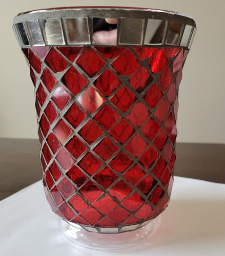 Red mosaic candle - holder, /