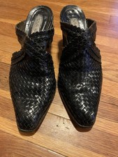Vintage Via Spiga Black Woven Leather Mule Heals Size 6 - Made in Italy - 1990s
