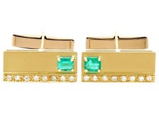Vintage 1990s Emerald 0.36ct Diamond and 18Carat Yellow Gold Cufflinks