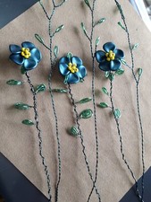 BLUE ROSE 3 STEMS FRENCH BEADED FLOWER 3 LEAF CZECH PETAL BOUQUET MOTHER EASTER