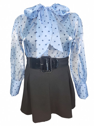 Semi sheer blue polka - polka, dot