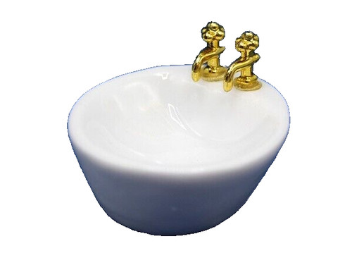 Dolls house sink white - sink, round