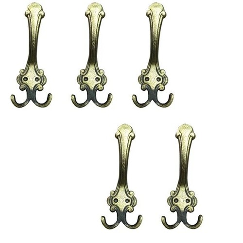 Antique brass double coat hook - brass,