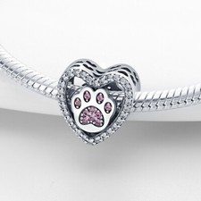 Paw Cat Dog Charm Love Heart Pet Pink Charm Mum Genuine Sterling Silver 925