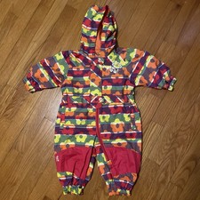 Gagou Tagou Striped Floral Orange Red Yellow Hooded Insulated Baby 9M Snowsuit