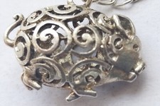 Vintage Keyring Silver Metal bling glitz pig ? pig ? pig ? piglet 