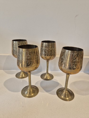 Vintage etched brass wine - vintage,