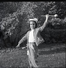 Kid Little Girl Twirling A Baton Vintage 1950s Photo Negative