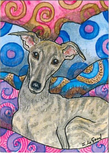 Greyhound dog aceo - greyhound, print