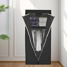 Canvas Fabric Wardrobe Single Clothes Hanging Rail Shelves Storage 68x45x158cm