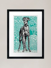 Greyhound Dog Green Blockprint