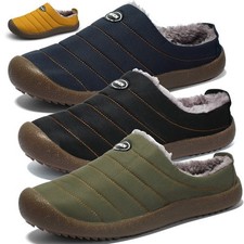 Mens Winter Indoor Outdoor Slippers Warm Fur Slip on Cozy Bedroom House Shoes
