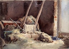 Frederick Charles Winby - Watercolour Painting - Farm Machinery In Barn