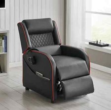 Black/Red Gaming Recliner Chair Faux Leather Manual Sofa with Footrest & Storage
