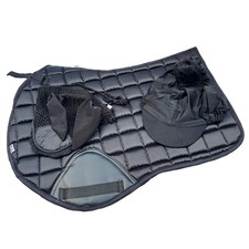 3pcs Satin Pony Jumping Saddle Pad Set Non-Slip Pad with Fly Veil + Hat Cover