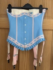 Latex Blue And Pink Under bust Thrill  Corset  Suspender Belt NEW size 12 