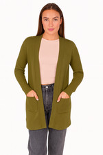 Ladies EX M&S Longline Open Front Ribbed Sleeve Cardigan Pockets