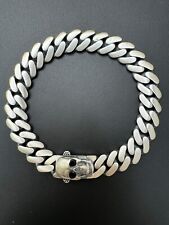 Custom Skull Lock Miami Cuban Link Bracelet 12mm Real 925 Silver Oxidized Finish