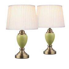 Table Lamps Pair of Malham Small Touch Control Green with Ivory Pleated Shades