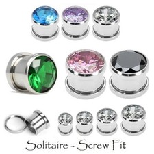 Gem Flesh Tunnel, Crystal Ear Stretcher Plug Expander - Choose Colour & Size