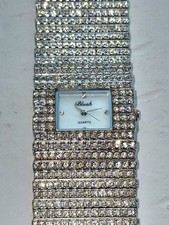 Blush Rhimestone Ladies Quartz Boxy Fashion Wristwatch Diamond Bling Bracelet