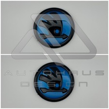 Skoda 90mm x2 Gloss Black & Blue Badges Pair Bonnet Tailgate