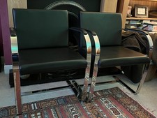Knoll BRNO Chair, Mies Van der Rohe, Black Leather With Arm Pads - Set Of 4.