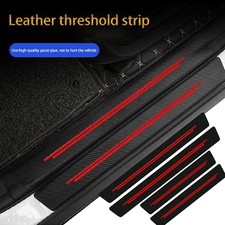 4x Carbon Fiber Leather Car Door Sill Cover Protection Strips Kit Accessories