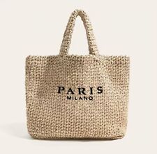 Paris Milano Large Beach Bag, Straw Tote Bag, Beige Beach Straw Bag 
