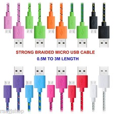 3x Braided Micro USB Data Cable Charging Cable for Samsung HTC Nokia Tablet UK