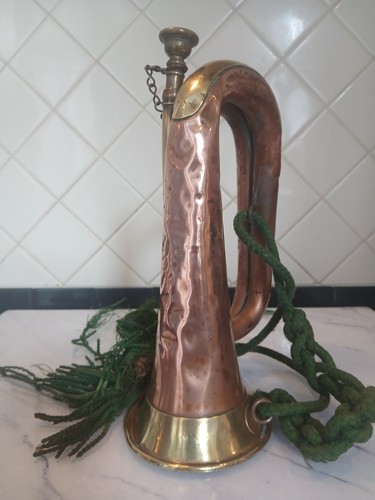 Antique copper and brass bugle - and,