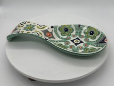 Anthropologie Spoon Rest Okumo Ceramic Hand Painted Raised Dots White Green