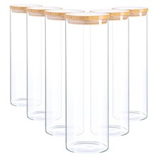 6x Scandi Glass Storage Jars with Wooden Lids Kitchen Food Canister 2 Litre