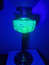 Vintage Uranium Glass Duplex Oil Lamp 26"