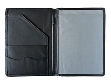 Handmade Real Leather Portfolio, A5 Document Case Folder Padfolio - Black