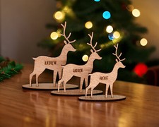 Personalised Reindeer Place Names - Wooden Christmas Table Place Cards Settings