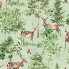 Arthouse Deer Forest Natural Sage Green Wallpaper Animal Print Woodland Trees