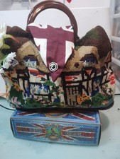 Vintage Wool Cottage Handbag Bakelite Handles 1940 S