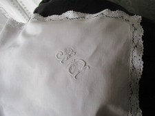 Pretty Antique Vintage French Linen Pillowsham Pillowcase Puy lace trim monogram