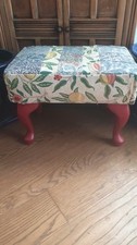 Solid Footstool just upholstered in Morris &Co quilted thick cotton fabric Uniqu