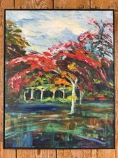 Vintage Acrylic Canvas Landscape Trees Forest Modern Art Abstract Bright F4